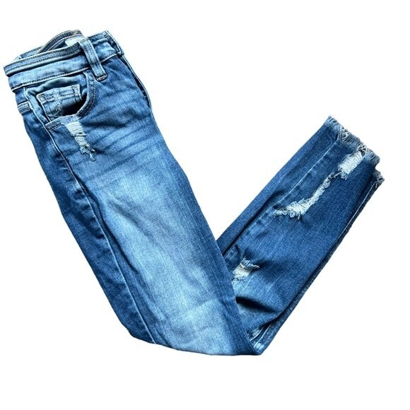 KanCan Mid Rise Ankle Skinny Button Fly Distressed Frayed Hem Blue Jeans size 24 - Picture 1 of 7